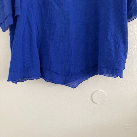 Soft Surroundings Womens 2X Blue 3/4 Sleeve Blouse Artsy Round Neck Minimalist - Picture 5 of 9